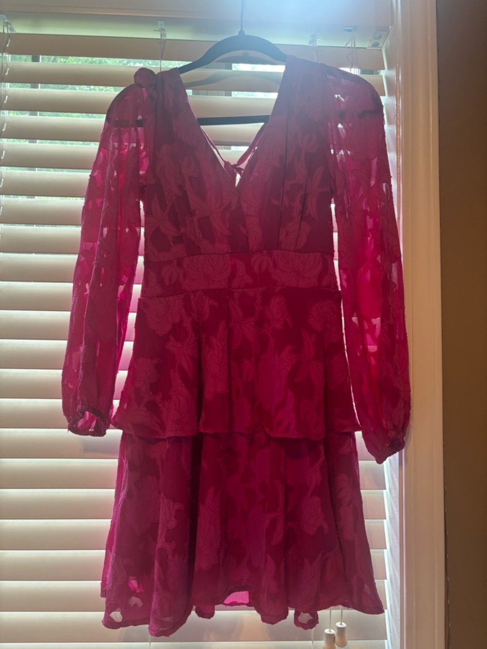 Free People Fuchsia Tiered V-Neck Long Sleeve Dress
